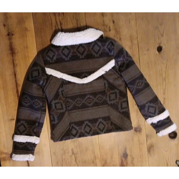 Cruel Girl Denim Womens S Gray Southwestern Fleece Jacket Button Up Sherpa Lined - Picture 6 of 6
